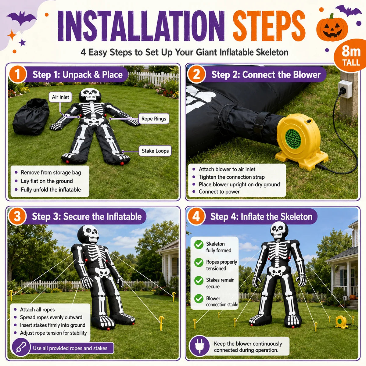 Giant 8m/26ft Inflatable Halloween Skeleton Man 3-Story High with Fan Oxford Cloth Skeleton Man Costume for Outdoor Halloween Decoration