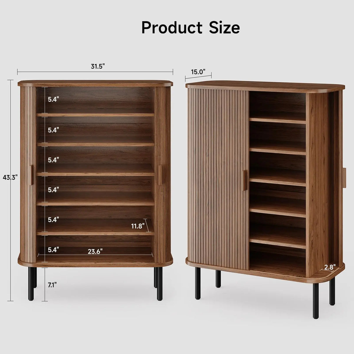Fluted 6-Tier Shoe Cabinet, Wooden Shoe Storage Cabinet with Sliding Door, Shoe Storage Organizer for Entryway, Hallway