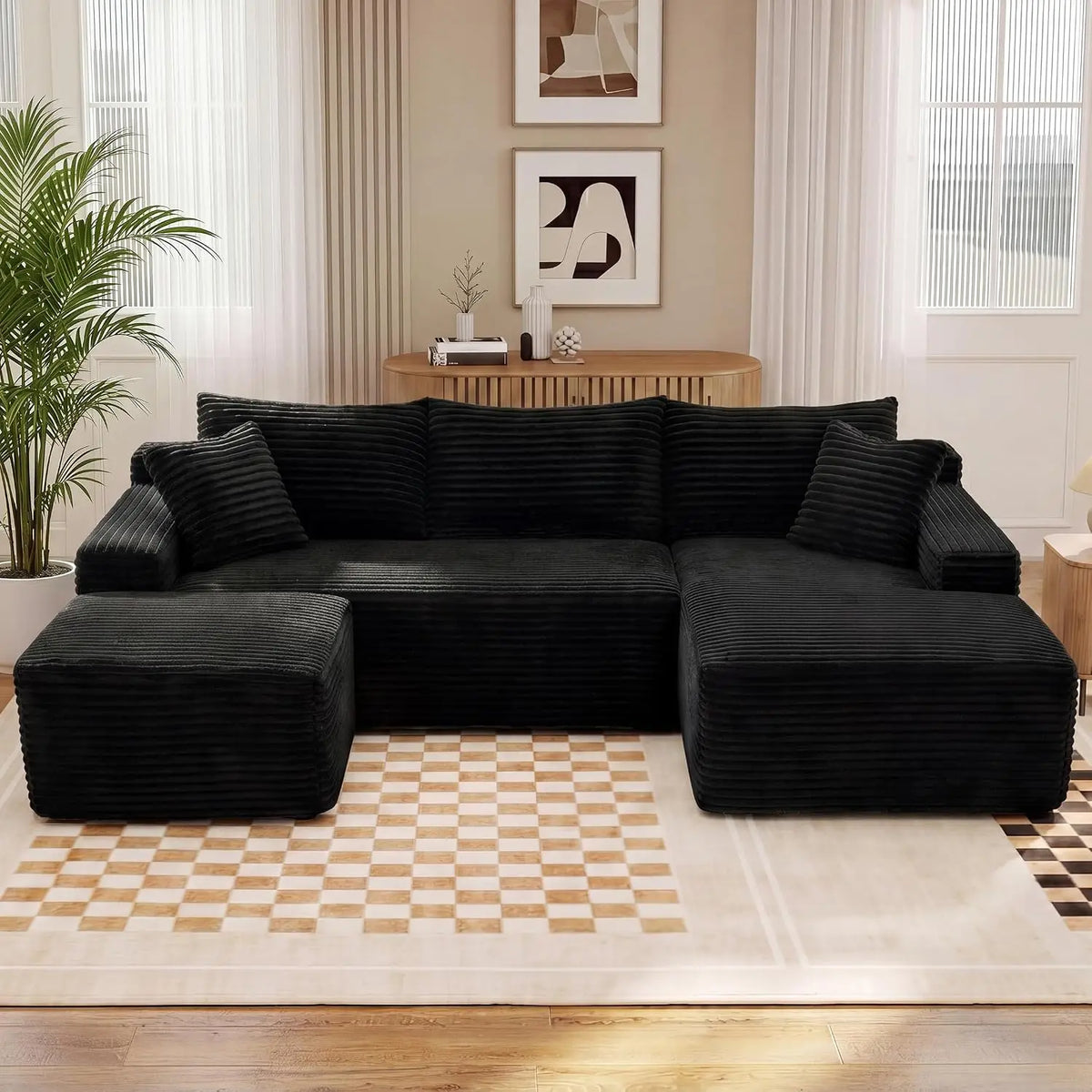U-Shaped Modular Sectional Sofa With Ottoman Deep Seat Sleeper