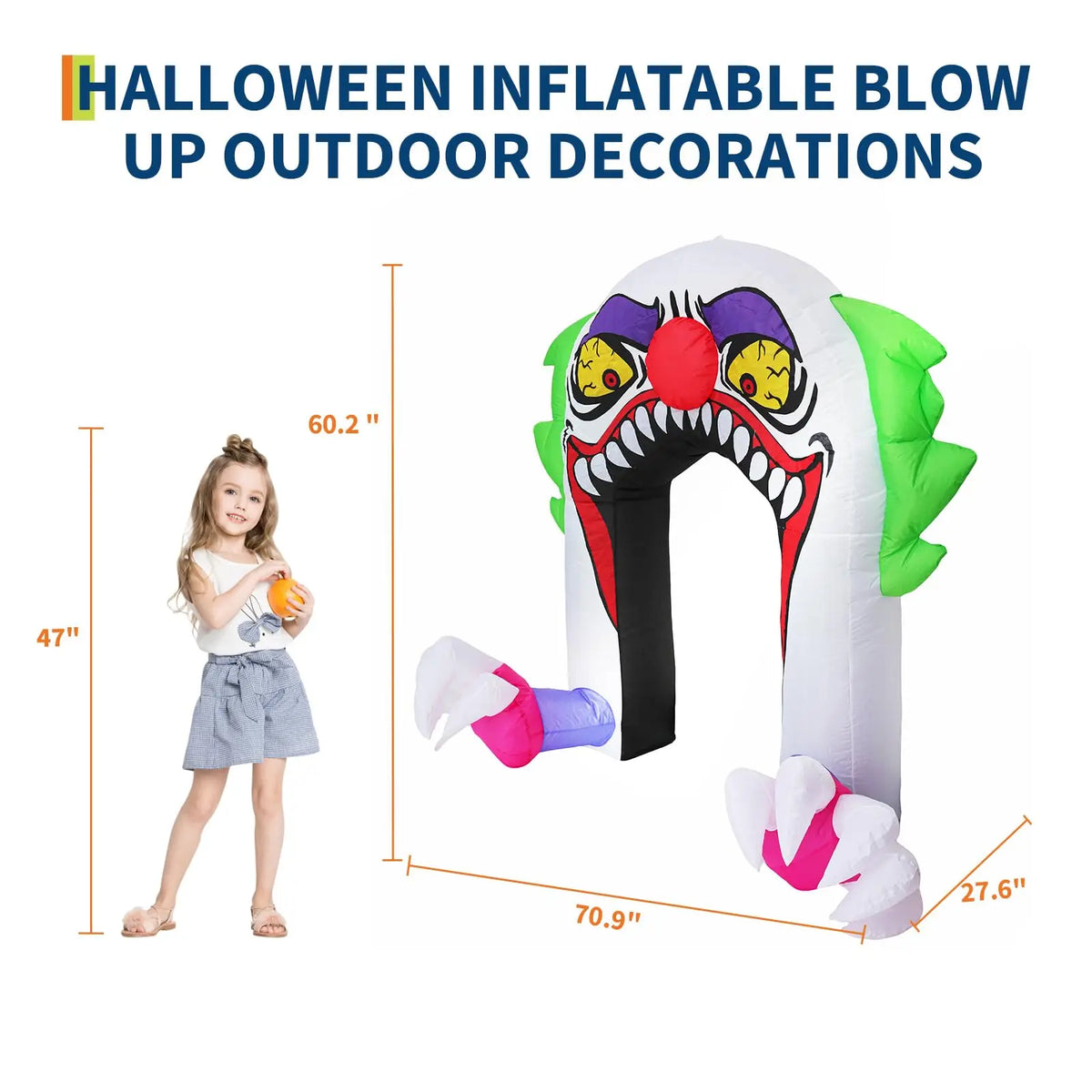 5ft Halloween Clown Inflatable Arch With 4 Led Lights, Blow Up Trunk Or Treat Car Yard Lawn Driveway Party Decoration Outdoor Toy