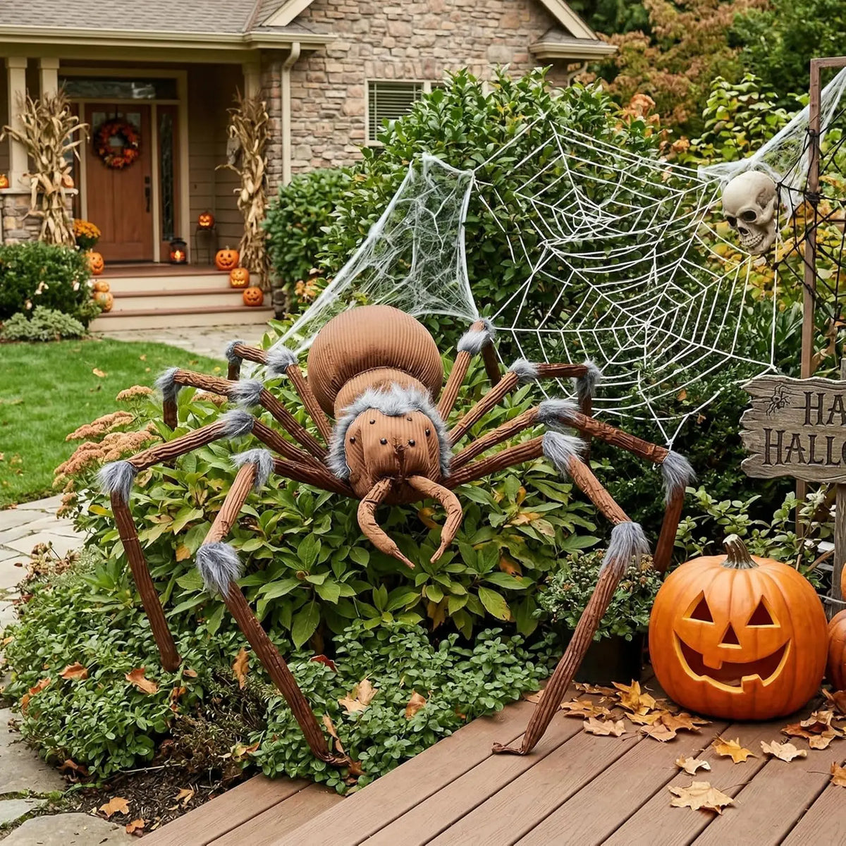 45” Scary Large Spider Halloween Outdoor Decorations Brown Giant Spider Halloween Decor Outside, Indoor Party Supplies, Yard Lawn Garden Haunted House Prop