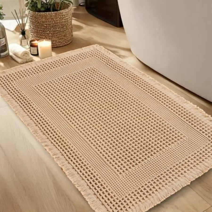 Waffle Bath Mat Super Absorbent Non Slip Boho Bathroom Rug