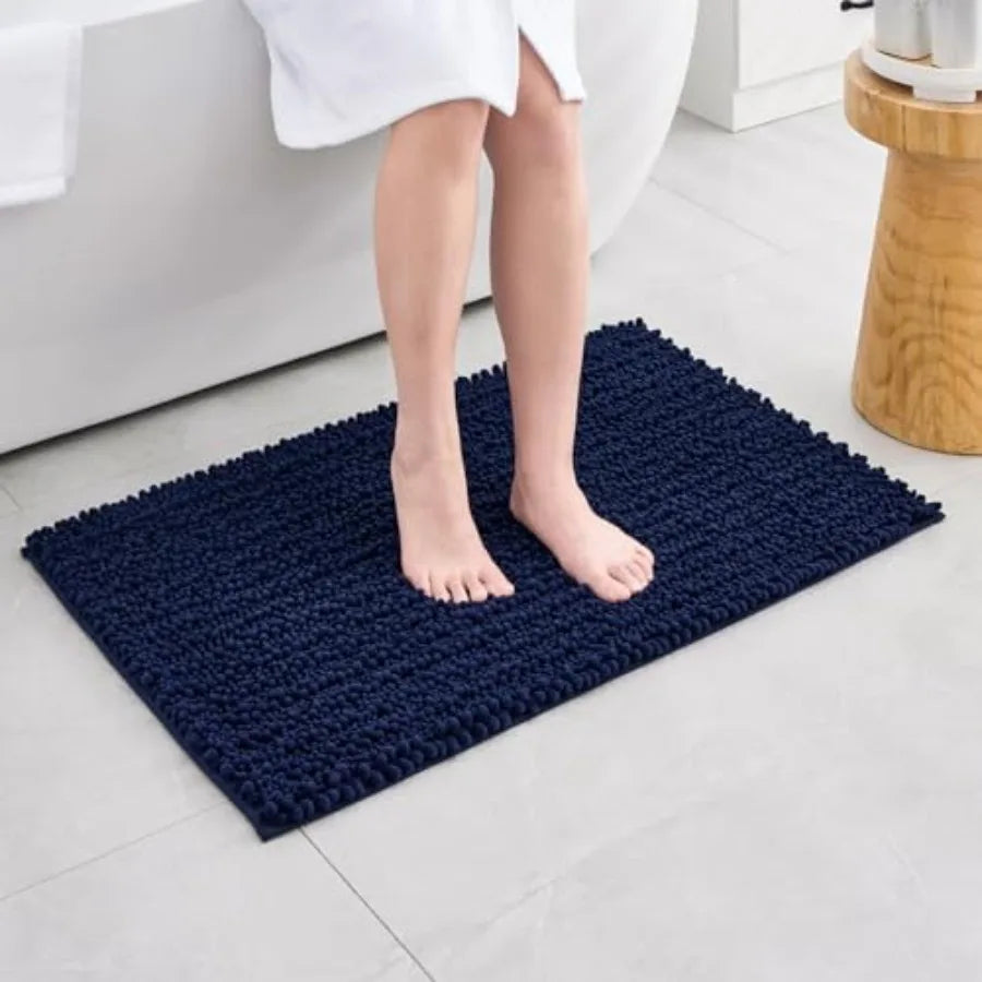Small Bath Mat 17x24 Inch - Chenille Bathroom Rug, Extra Soft Absorbent Plush Shaggy Bathmat, Non-Slip Machine Washable Floor M