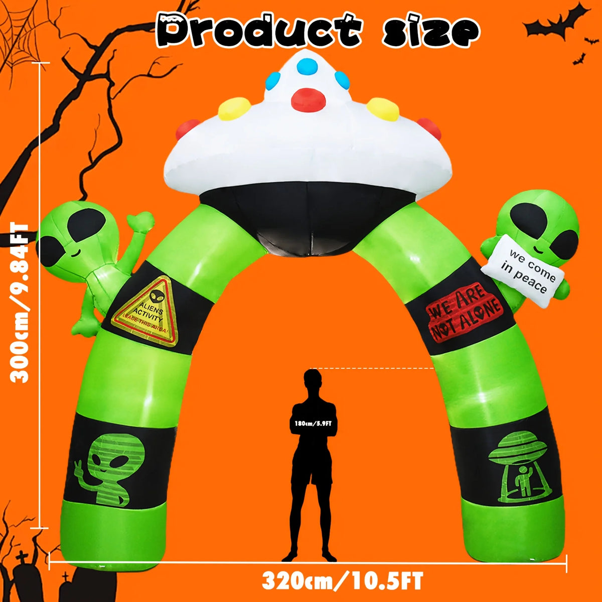 10.5FT Halloween Inflatable Alien Arch Decoration Blow Up Alien Archway with Built-in LED Lights Outdoor Giant Airblown Spaceship Arch for Yard Garden Lawn Porch Party Supplies USA Stock Warehouse