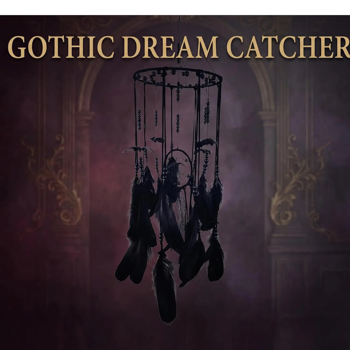 Halloween Gothic Black Dreamcatcher with 5 Bat Ornaments - Wall Hanging for Witchy Home Outdoor Decor, Halloween Bat Decor, Dark Gothic Gift, Goth Wall Hanging Decor