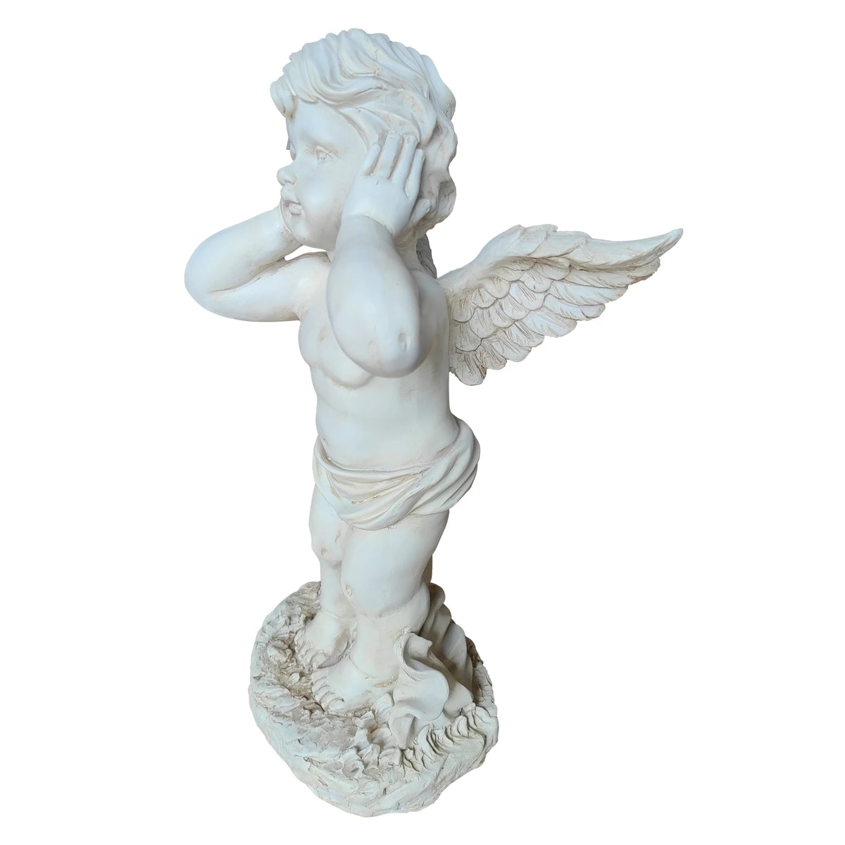 Winged Angel Garden Statue Covering Ears, Weatherproof Resin Outdoor Sculpture, Emotional Angel Figurine for Lawn, Patio & Yard Decor