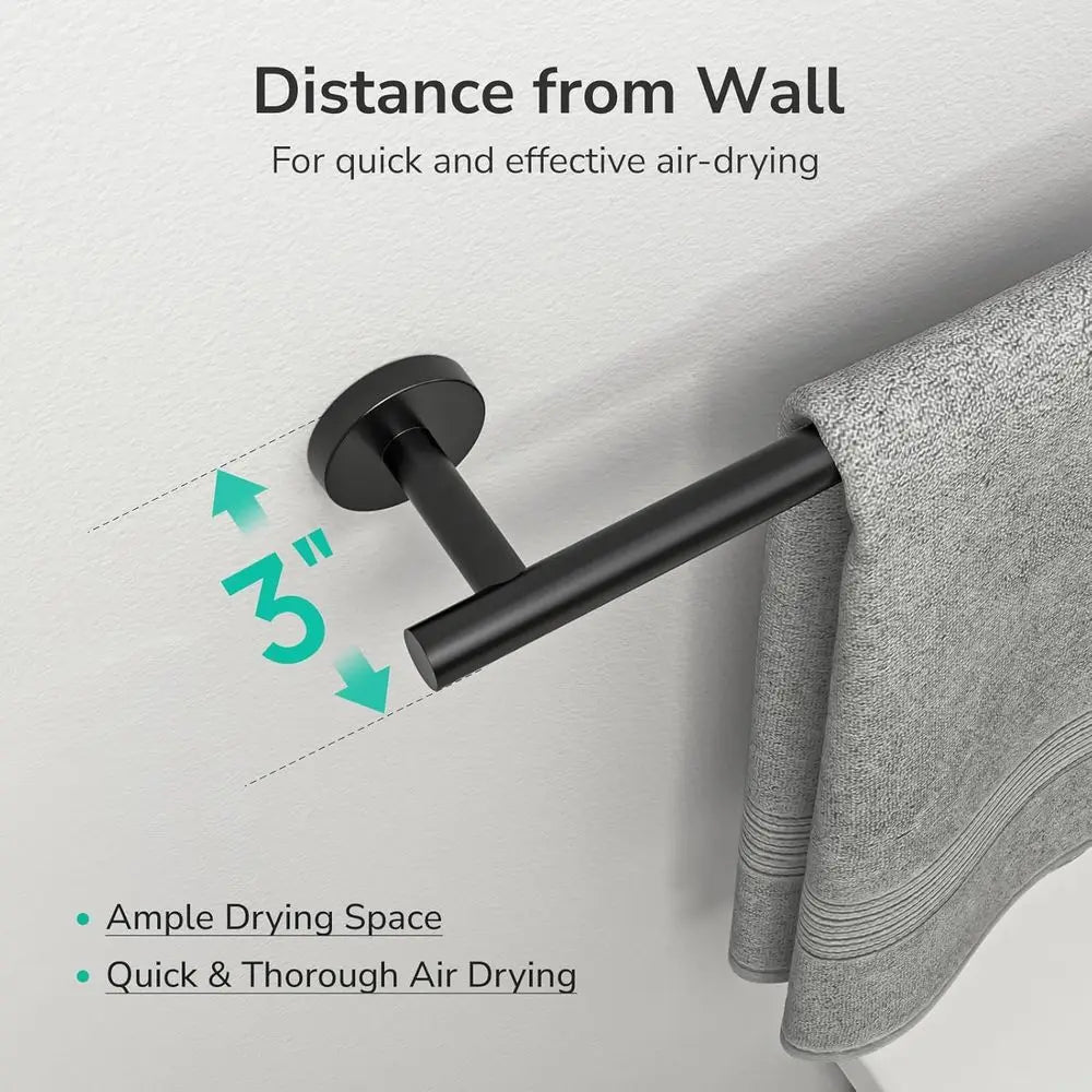 24-Inch Matte Black Stainless Steel Towel Bar, Wall-Mounted Towel Rack for Bathroom