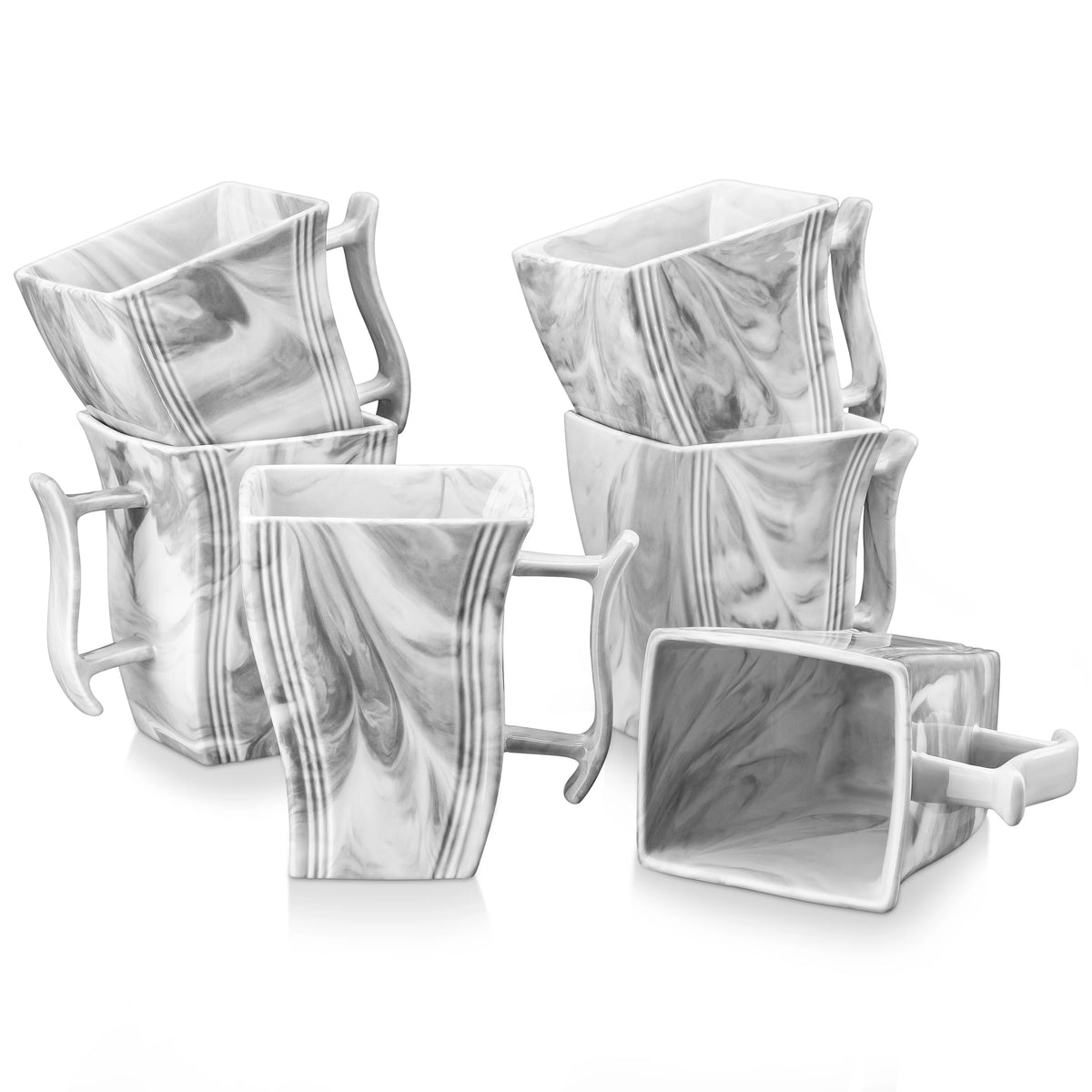 Malacasa Porcelain Coffee Cup Set With Square Marble Design