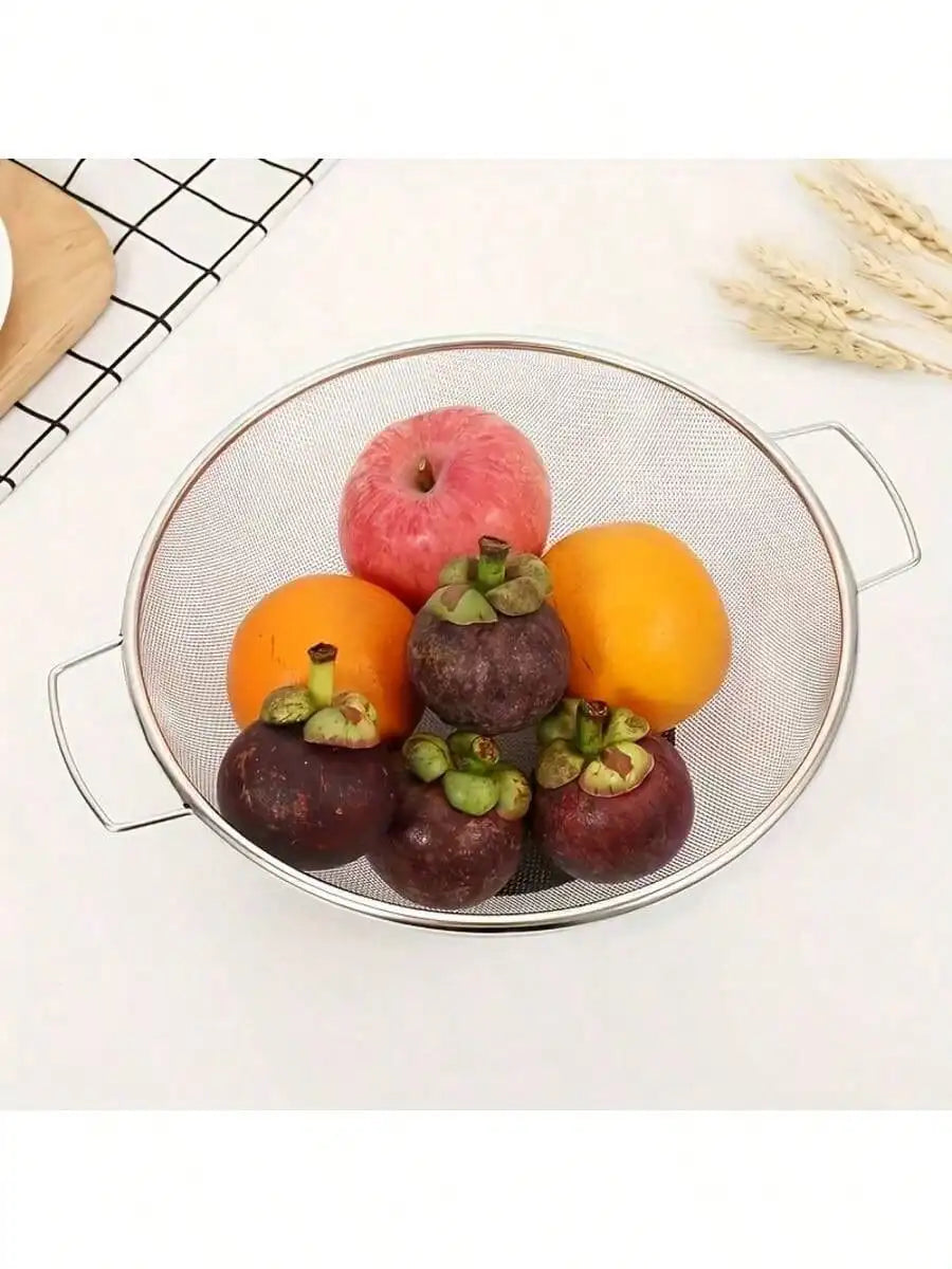 3pcs Stainless Steel Strainer Set With Handle Fine Mesh Metal Screen For Pasta, Vegetables, Rice, Fruits And Food Kitchen Sprayer, Strainer Basket Kitchen Rice Wash Dish Bowl, Kitchen Supplies SH25071897629956407