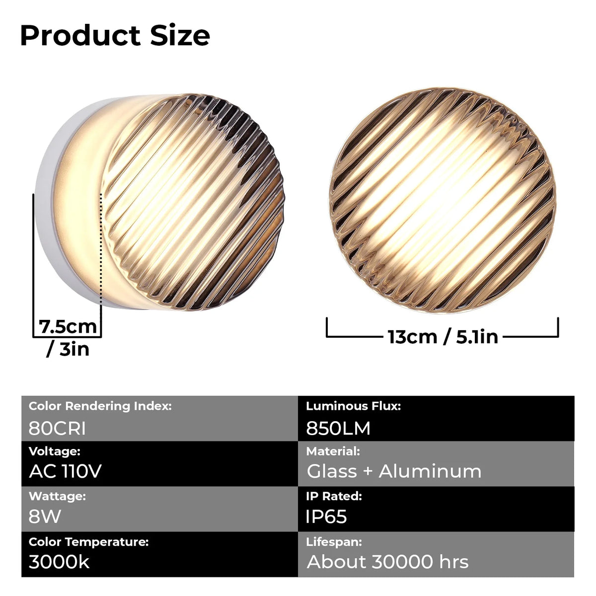 ARLGSITE 5.1-inch Smoky Gray Bathroom Wall Light with a Simple, Thick, Corrugated Glass Shade – An Ideal Choice for Home Decor