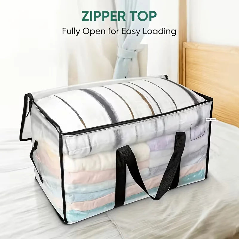5pcs Heavy-Duty Moving Bags with Reinforced Handle - Oversized Storage Totes, Snap-Close Lid & Plastic Suitable for Clothes, Quilts,, Moving Supplies - Space Saver Bags(Includes 3 Drawstring Pockets)