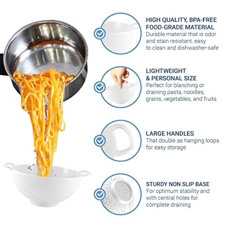 6-inch Small Colander, BPA-Free, Dishwasher Safe, Double Handles, Compact Food Strainer for Berries, Veggies and Pasta, 3-Cup C