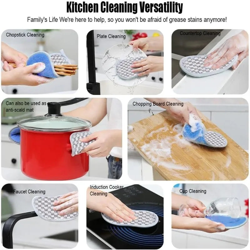 6 Pack Kitchen Scrub Sponges, Reusable Double Sided Washable Sponges Microfibre Scrubbing Sponge for Kitchen Dishes Plates Pans, Grey