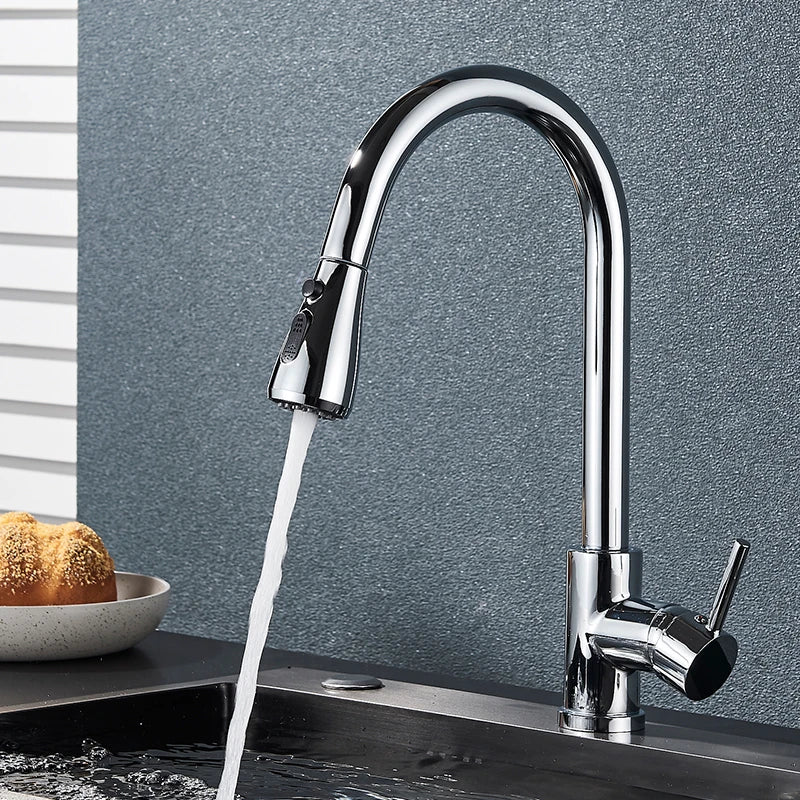 Pull Out Kitchen Sink Faucet Deck Mounted Stream Sprayer Kitchen Mixer Tap Bathroom Kitchen Hot Cold Tap