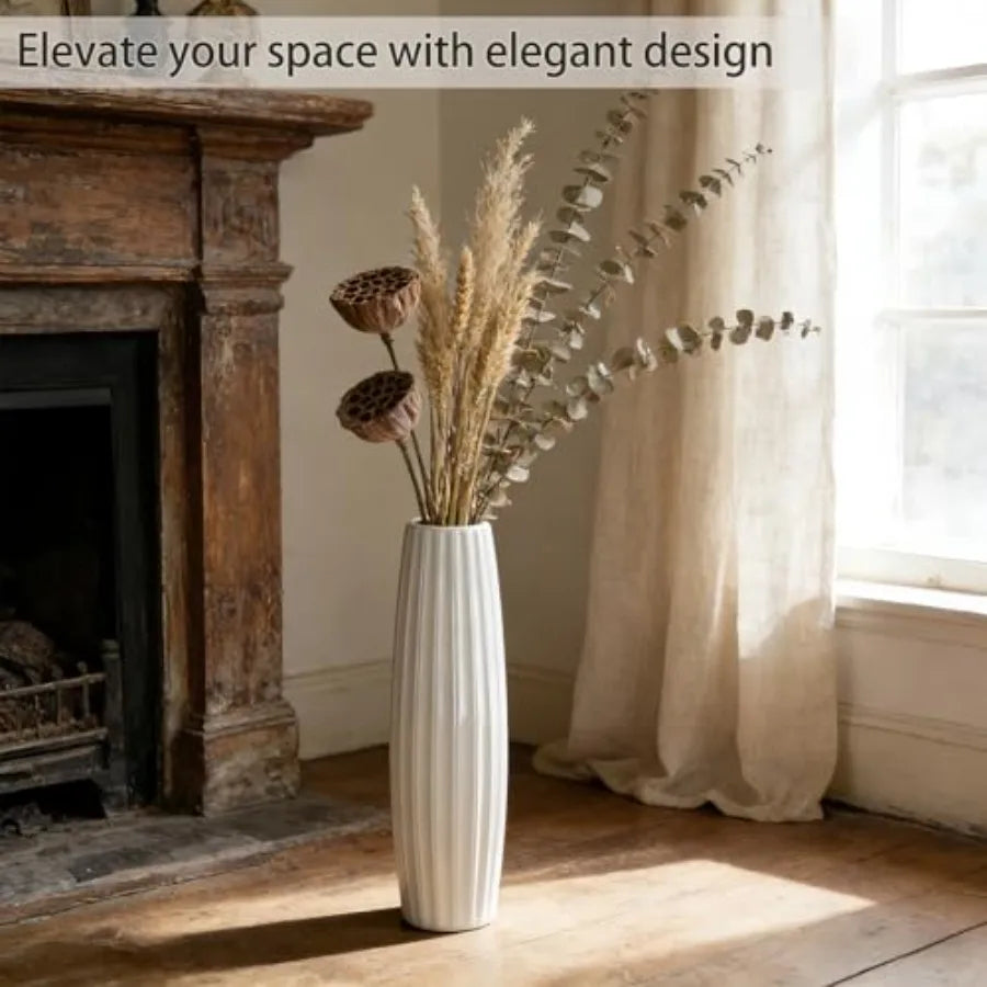 Large Floor Ceramic Vase 24 Inches Tall White Modern Simple Origami Design for Office Home Farmhouse Living Room Decor Fall Flo