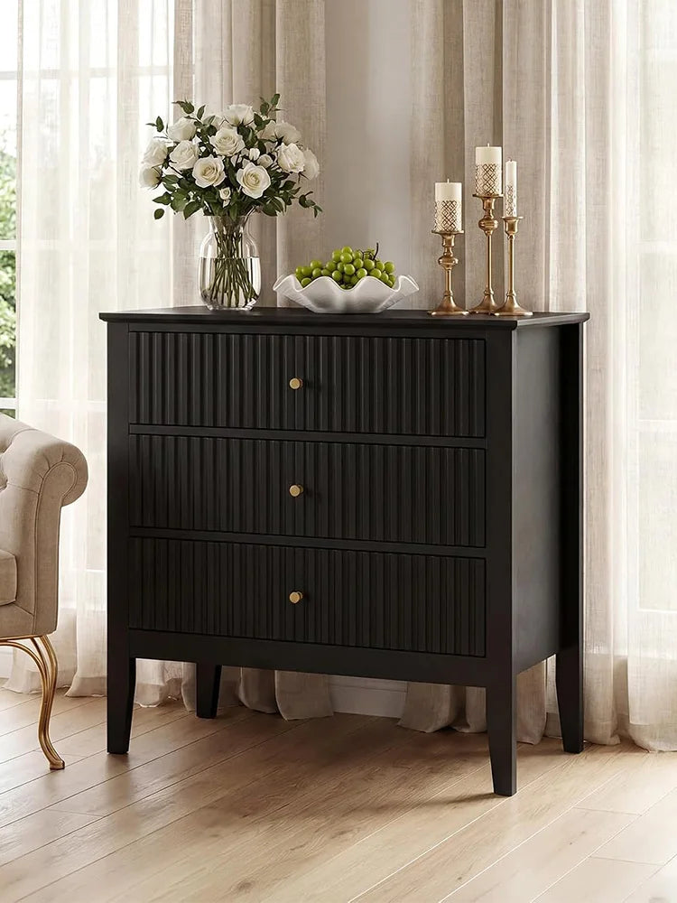 HiMISS Fluted Wooden Nightstand Featuring Charging Station And Drawers