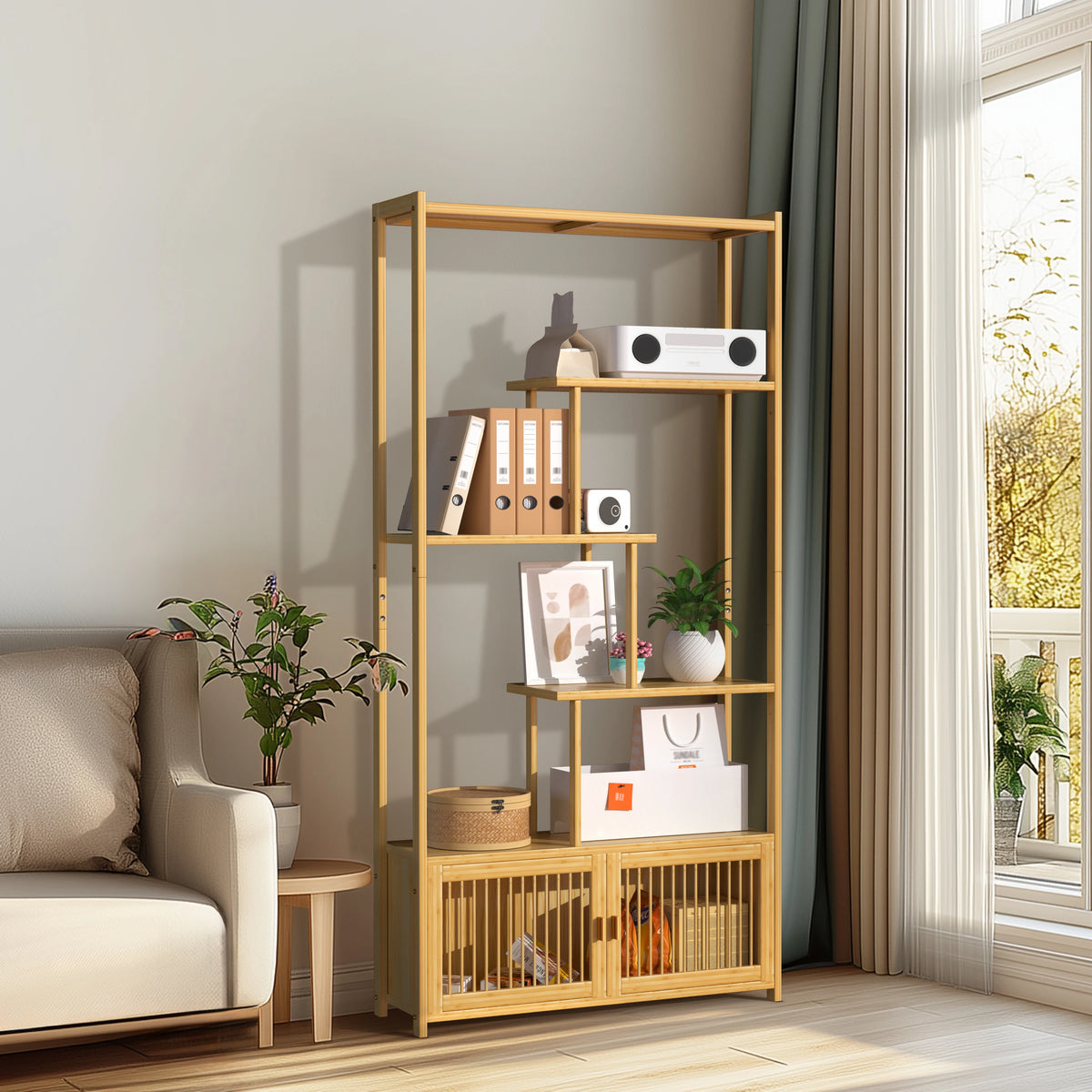 Bamboo Storage Rack Shelving Unit For Home Organization