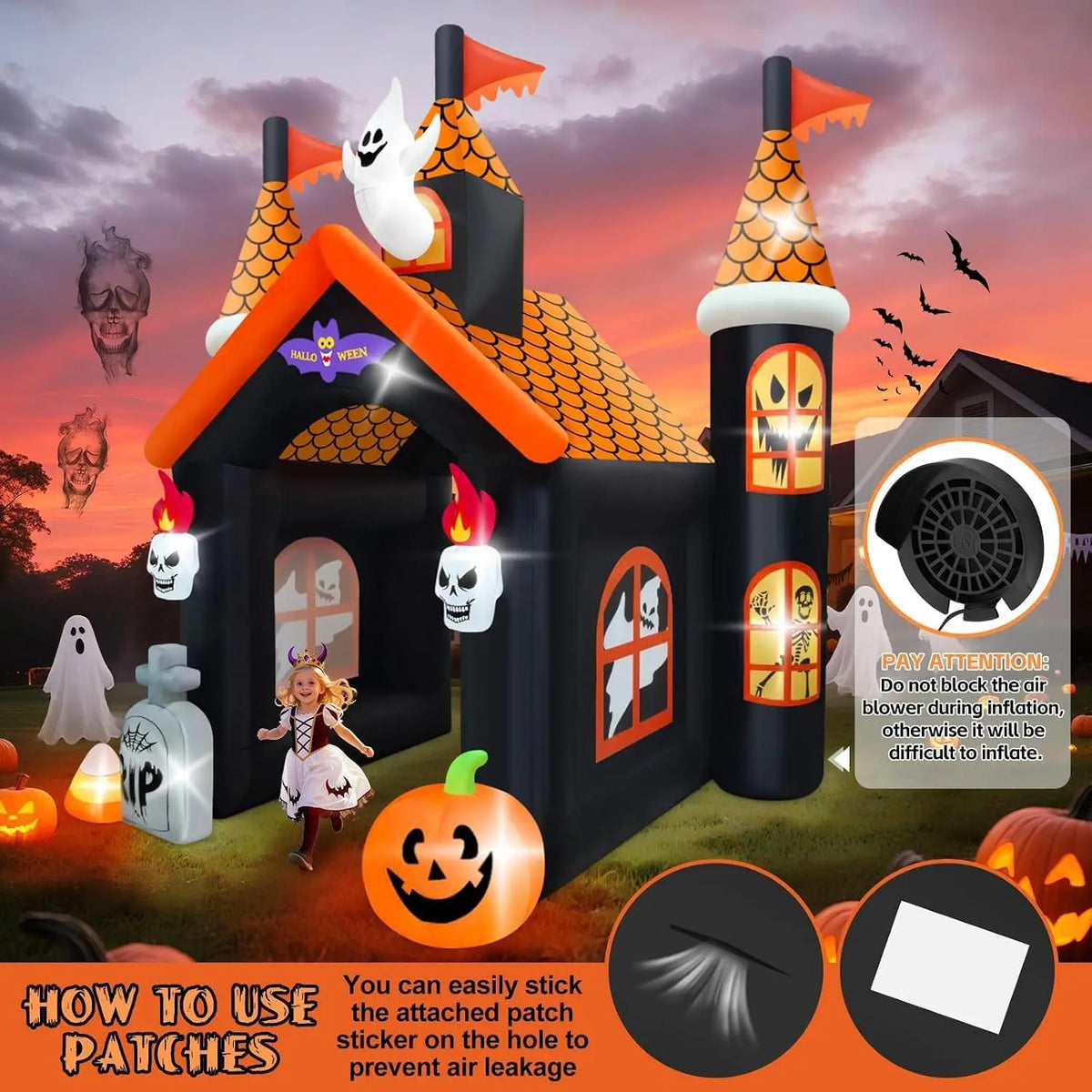 Large 12FT Halloween Inflatable Archway with Haunted House Theme