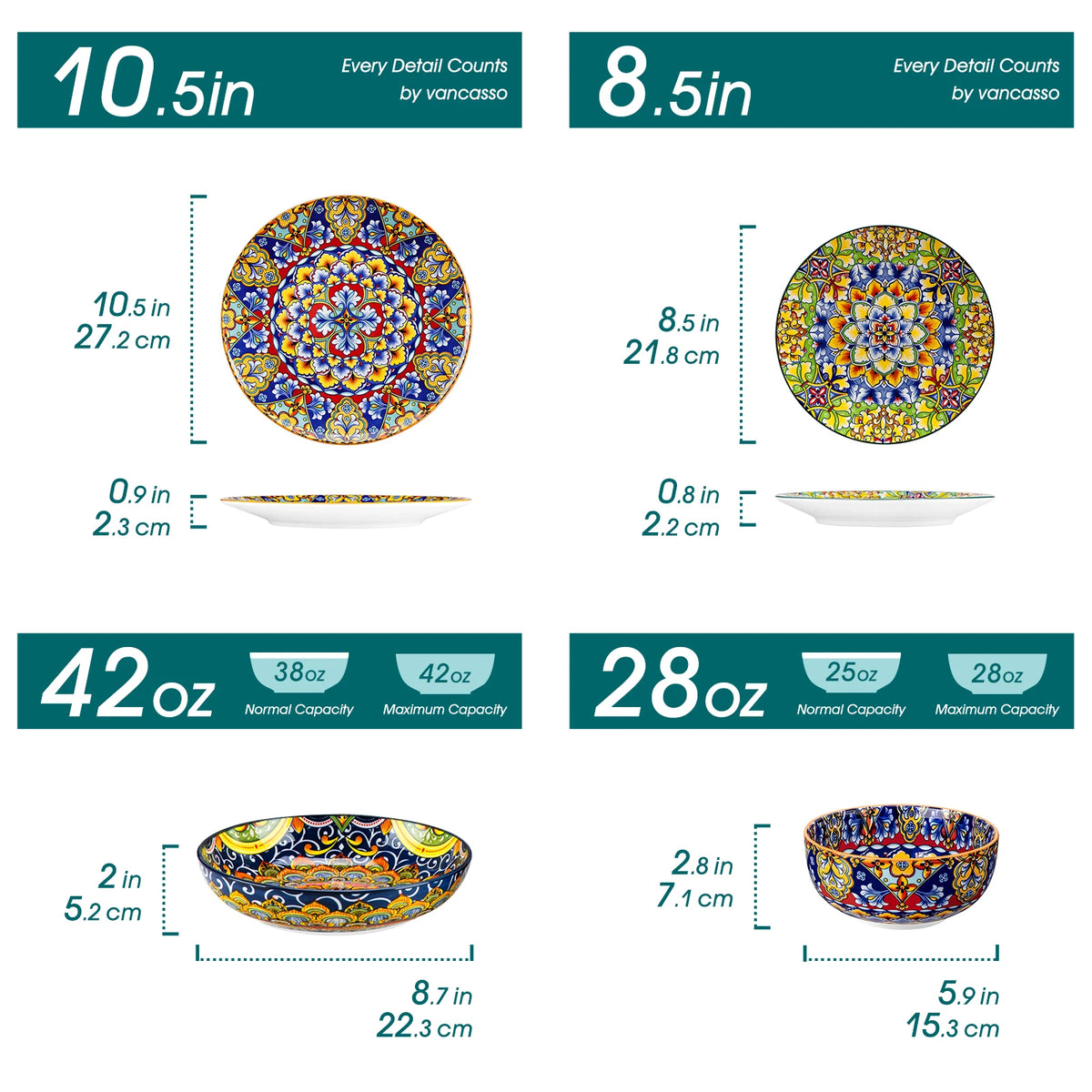 Malacasa 24 Piece Porcelain Dinnerware Set Bohemian Plant Pattern