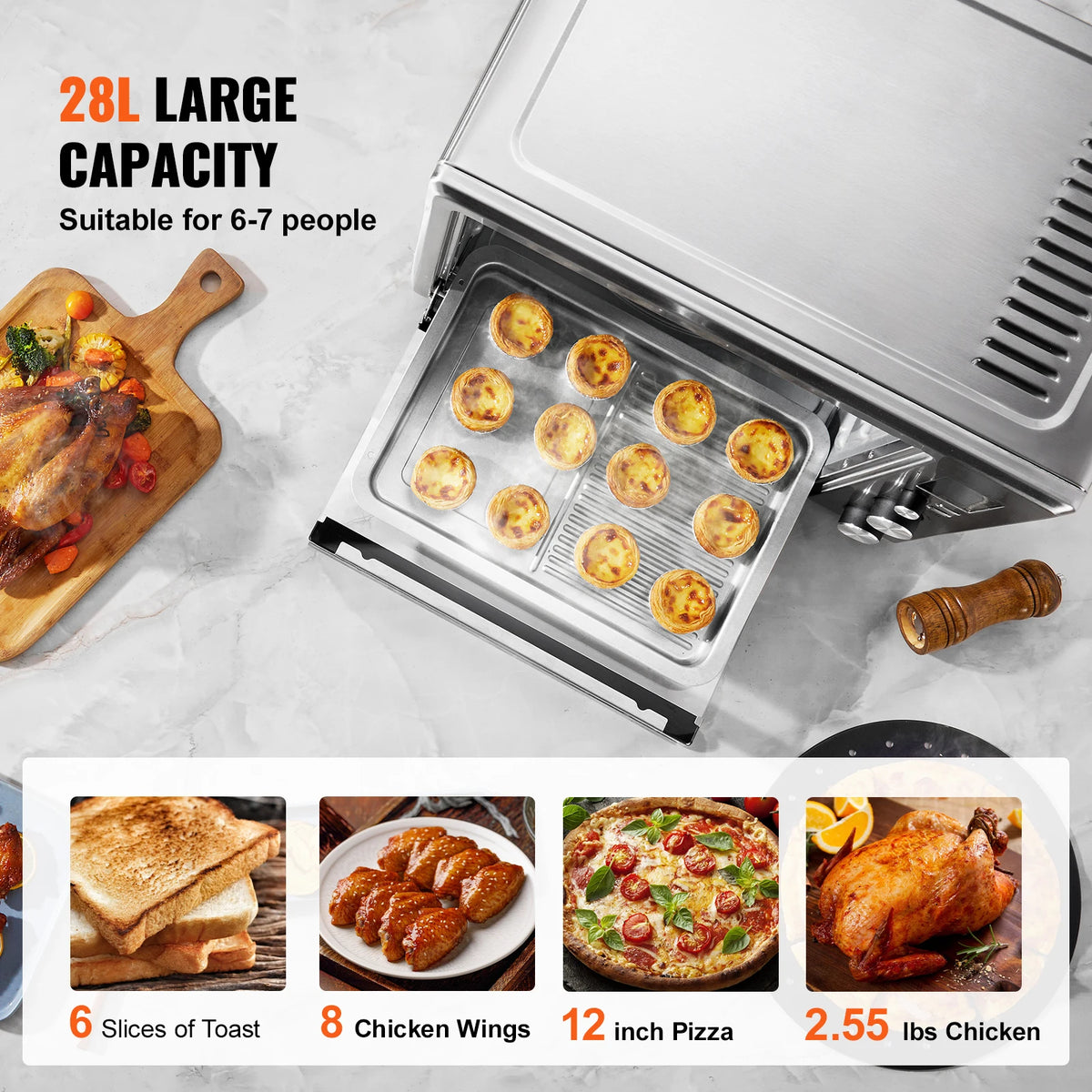 SucceBuy 13-IN-1 Air Fryer Toaster Oven 29.6Qt Convection Oven 1800W 2-Tier Toaster Countertop Combo Home and Commercial Use