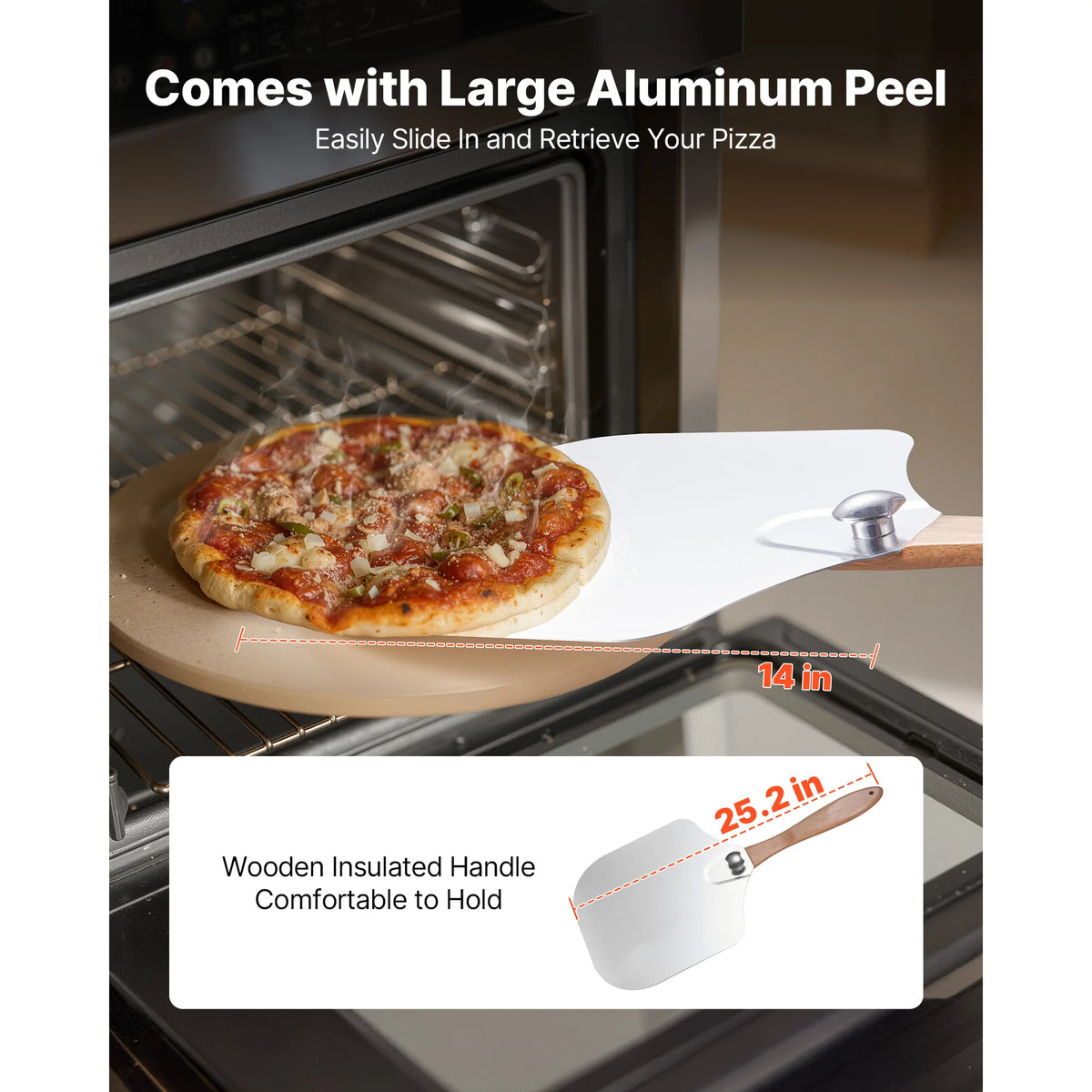 SucceBuy Pizza Stone 15 in Round 0.67 in Cordierite Baking Stone With Metal Peel Scraper 1450℉ Heat Resistant For Kitchen Oven