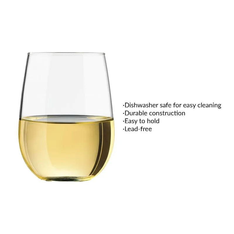 (4 pack) Clear Stemless Wine Glass Set, 17 oz