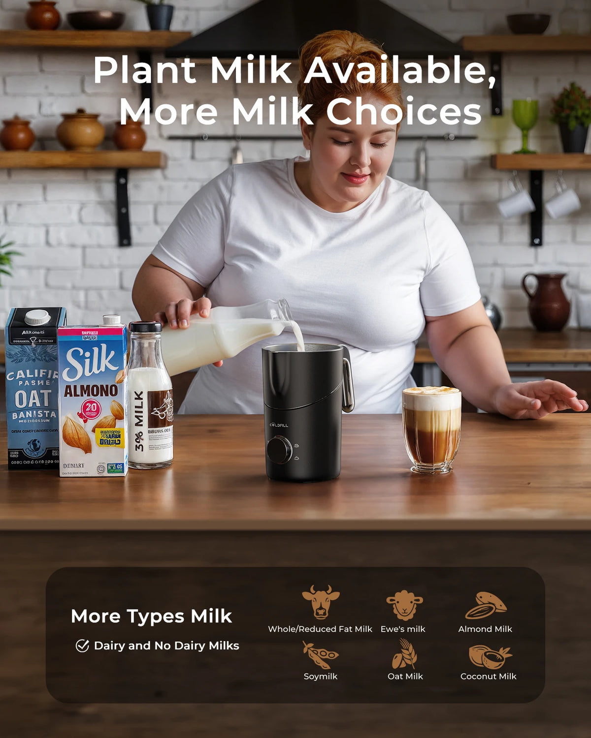 Electric Split Type Milk Frother Automatic Rotary Foamer 6 in 1 Hot and Cold Milk Foam Maker For Coffee Cappuccino Latte