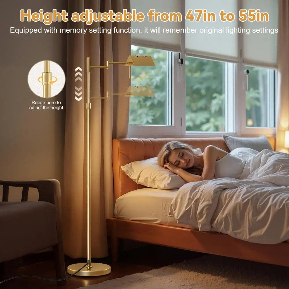 Standing Lamp, Height Adjustable 360-Degree Swing Arm Metal Floor Lamp, Dimmable Three Color Temperatures LED Reading Floor Lamp
