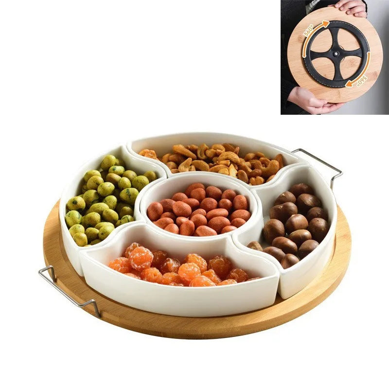 1Pc Creative Multi‑Compartment Ceramic Fruit Plate Snack Tray for Living Room Dried Fruit Nuts New Year Use