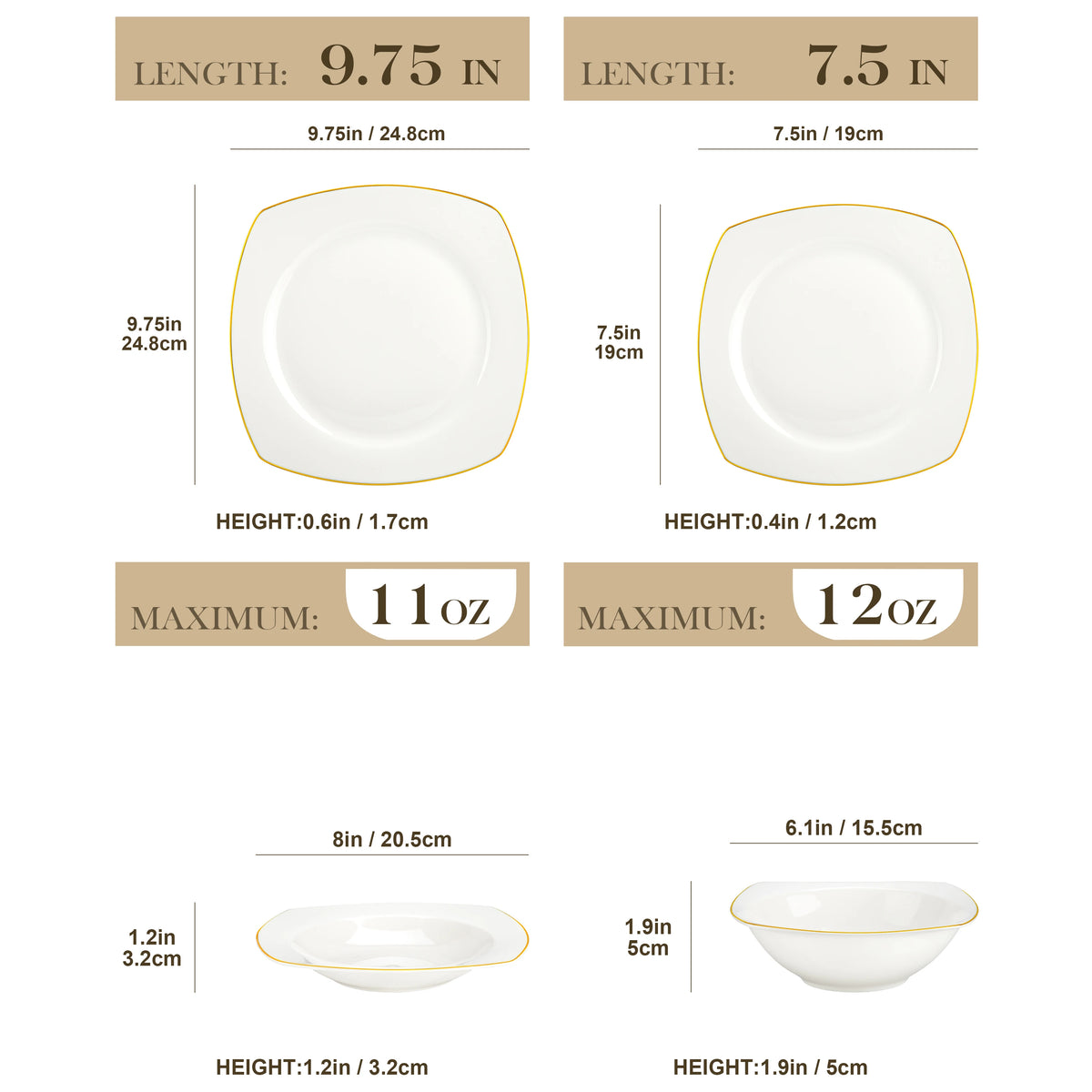 Malacasa Premium Gold Rim Bone China Tableware Set