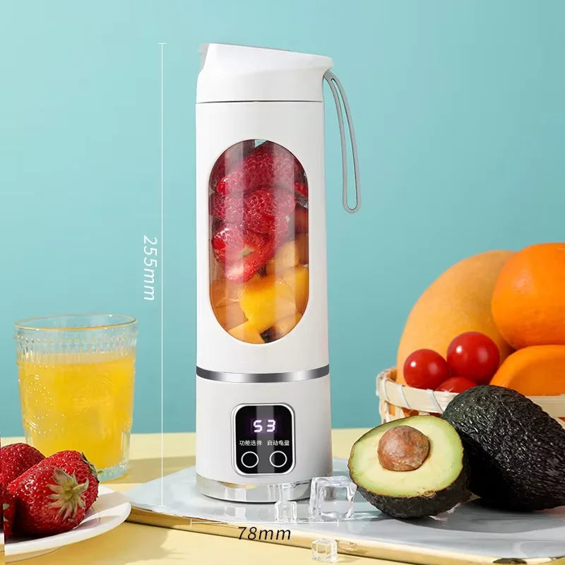 450ml USB rechargeable wireless fruit juicer mixer for home use, portable electric mixer, with 3-speed timer function