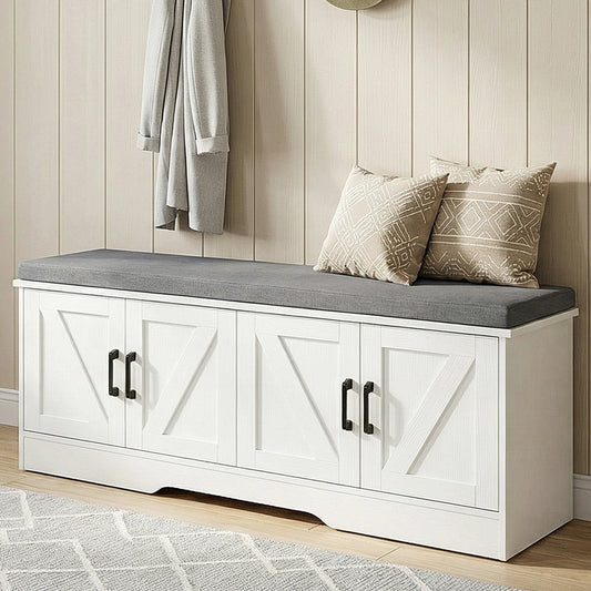 JHK Wooden Shoe Storage Bench With Padded Seat For Entryway