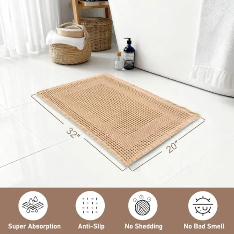 Waffle Bath Mat Super Absorbent Non Slip Boho Bathroom Rug