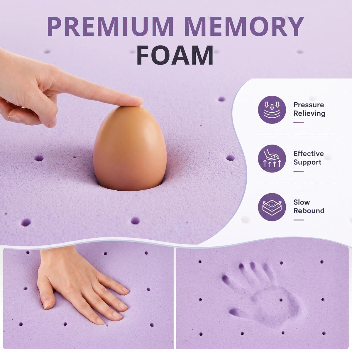 MCQ 3 Inch Memory Foam Mattress Topper Purple Full Size Gel Breathable Cooling Mattress Soft Bed Topper For Home Bedroom Furniture ﻿