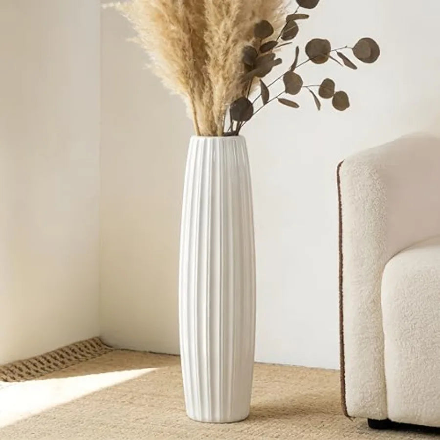 Large Floor Ceramic Vase 24 Inches Tall White Modern Simple Origami Design for Office Home Farmhouse Living Room Decor Fall Flo