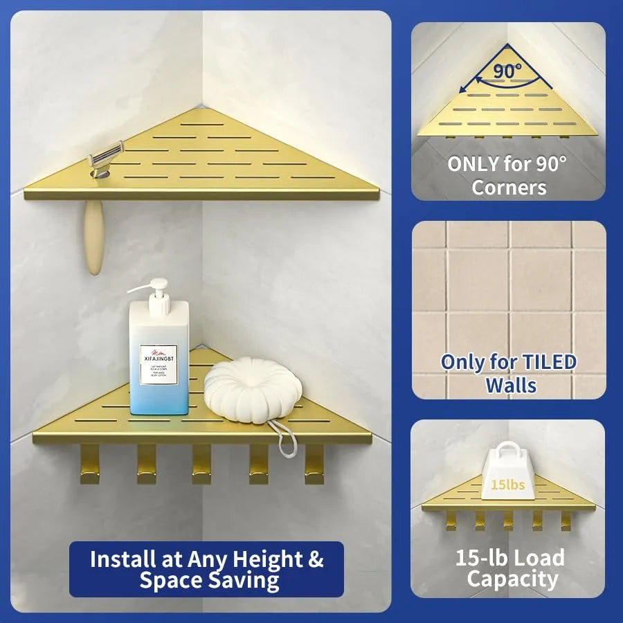SHXI Corner Shower Shelf Waterproof Aluminum Bathroom Organizer