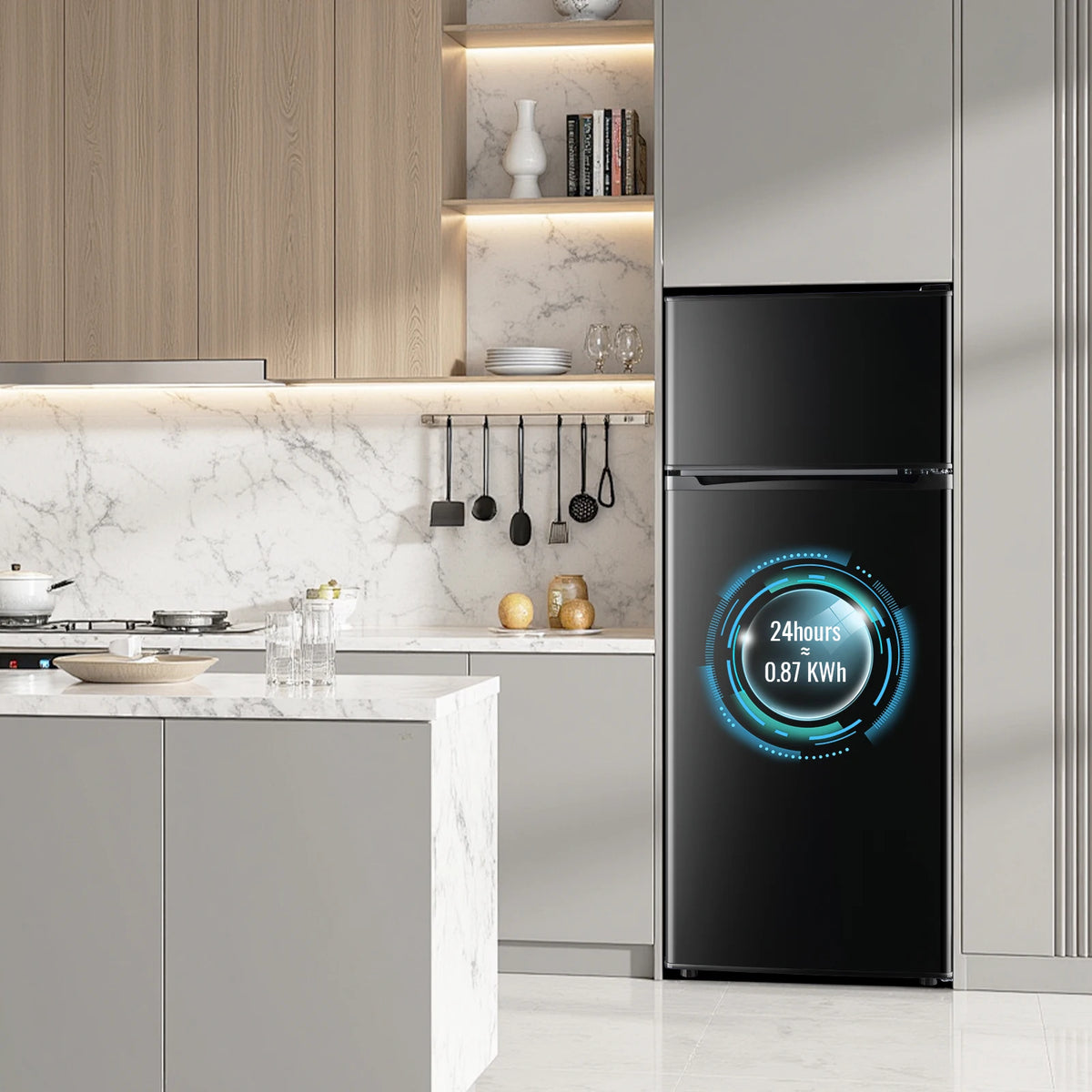 Double Door Small Refrigerator, 4.5 Cubic Feet Mini Fridge with 7-Level Adjustable Thermostat for Office, Dorm, Bedroom, Home and Apartment, Black