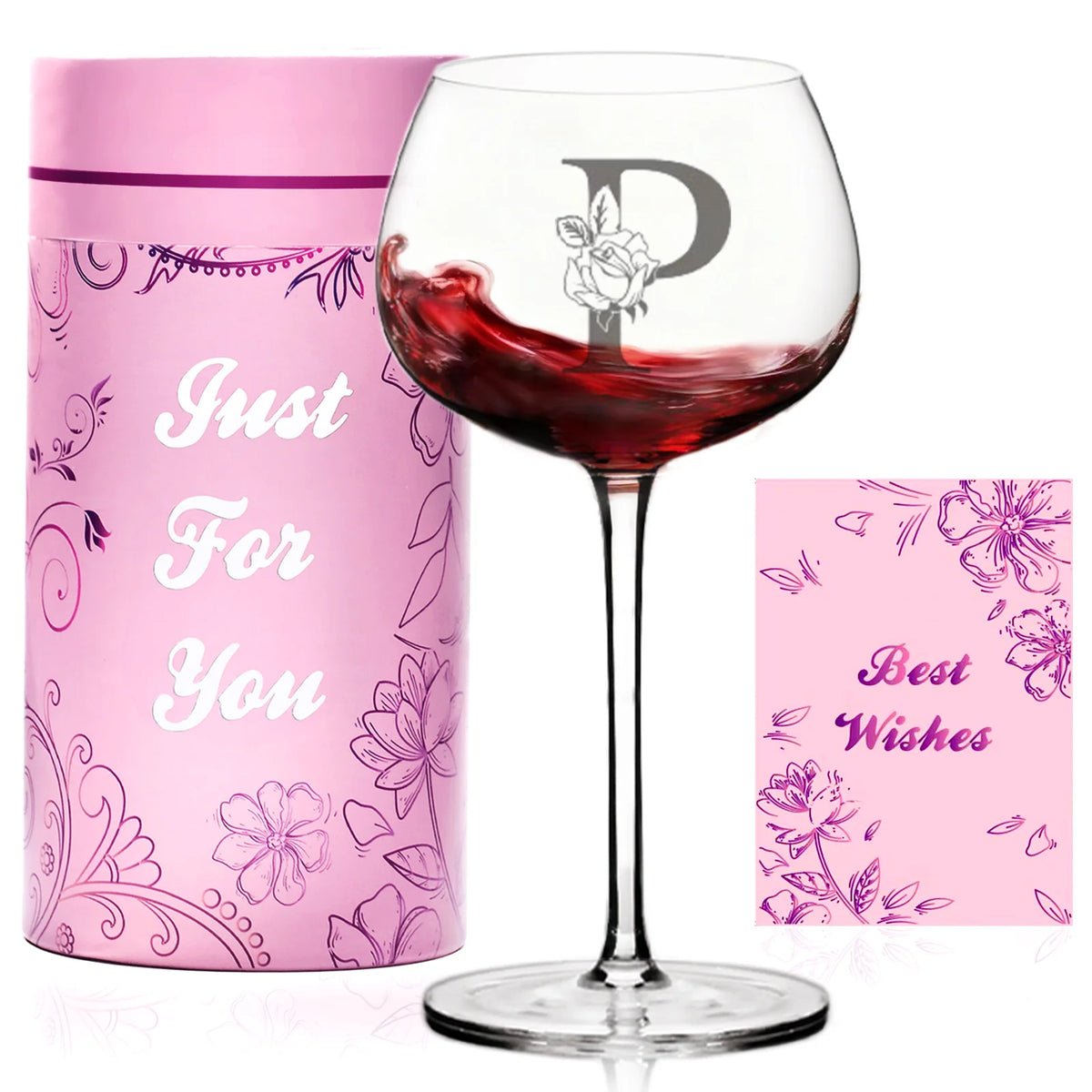 Personalized Wine Glasses Gifts for Women,Monogrammed Customized A-Z Initial Wine Gift for Women,Birthday Christmas Valentines Day gifts for Mom,Wife,Best Friend,Sister,Unique Gifts with Box And Greeting Card(Letter V)
