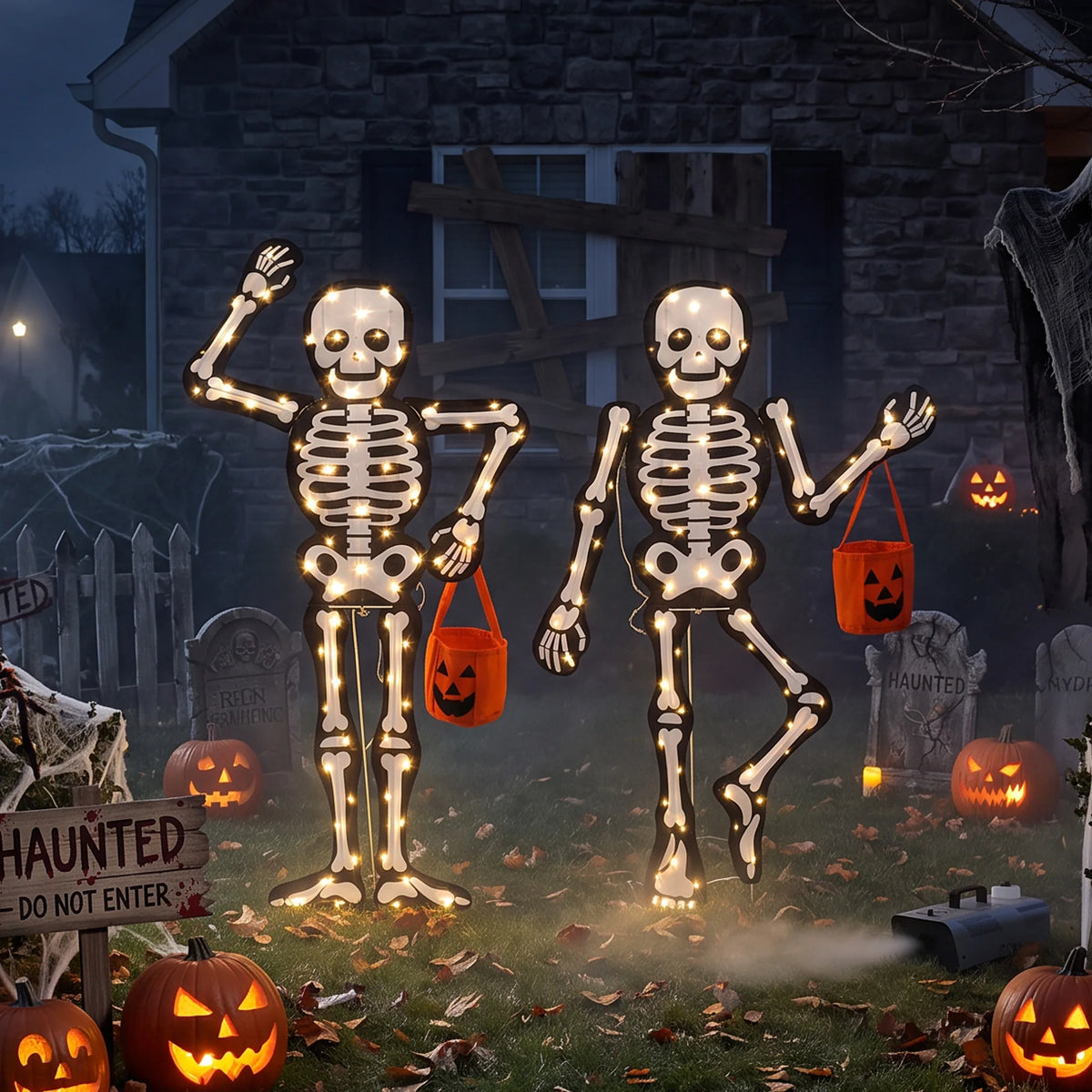 45" H 2-Piece Skeleton Lights Set 2.5D Outdoor Halloween Decorations