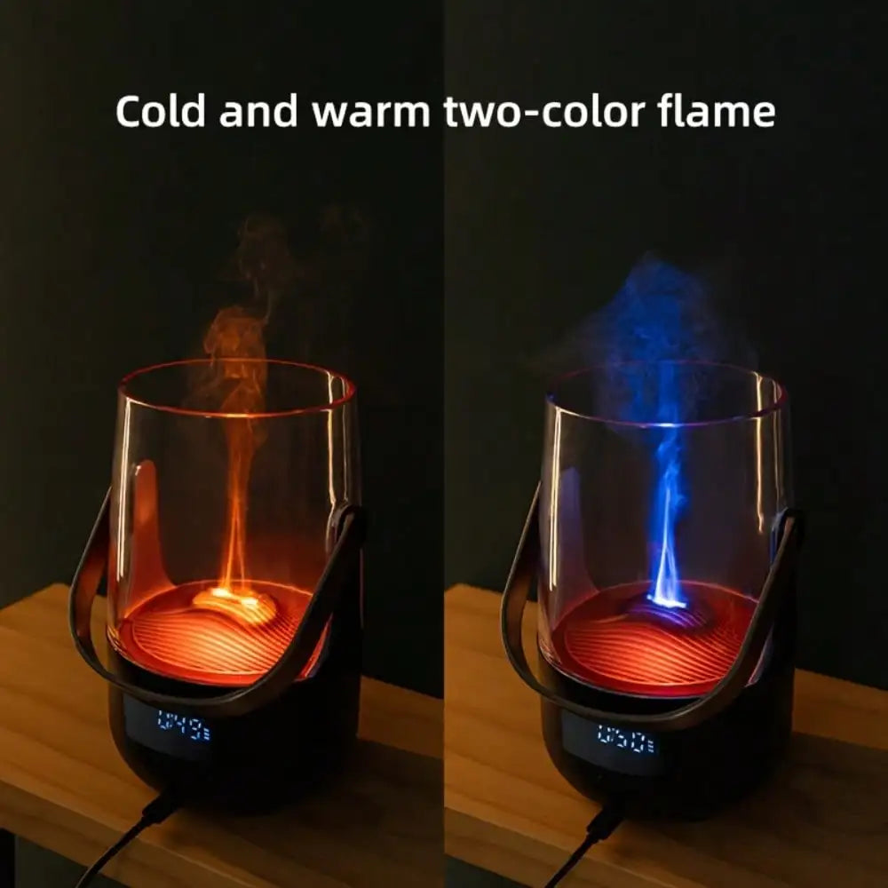 Flame Effect Ultrasonic Aromatherapy Diffuser With Color Changing Led Light