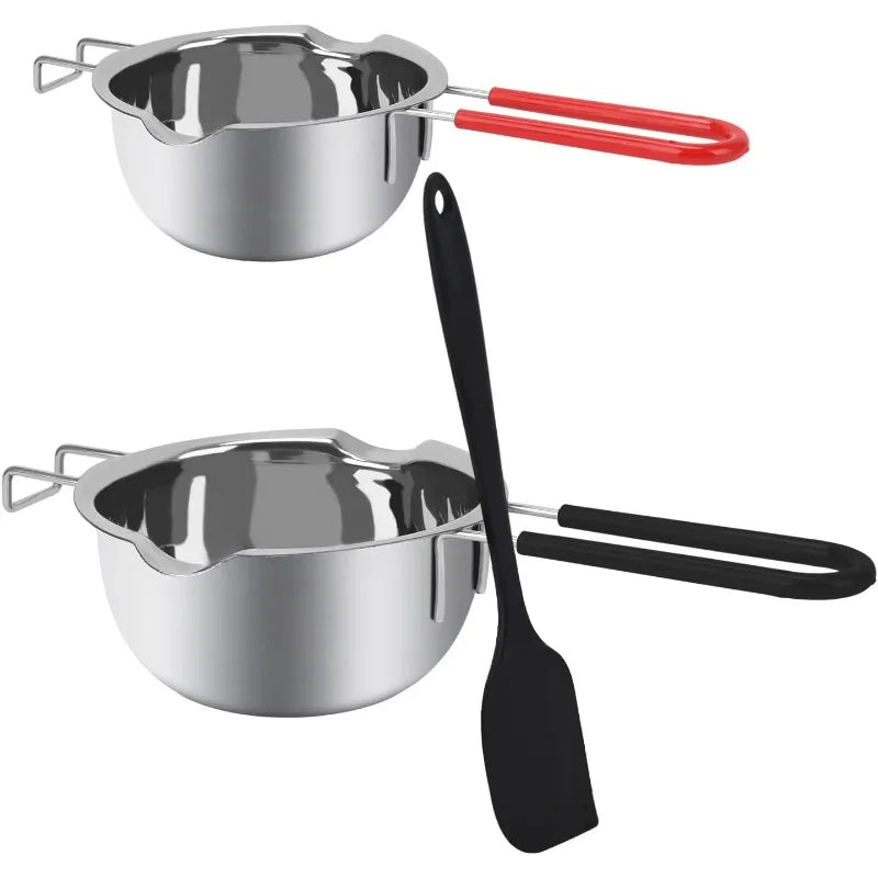 304 Stainless Steel Double Boiler Set 16oz 20oz Melting Pot with Heat Resistant Handle for Chocolate Candle Soap Silicone Spatula Included