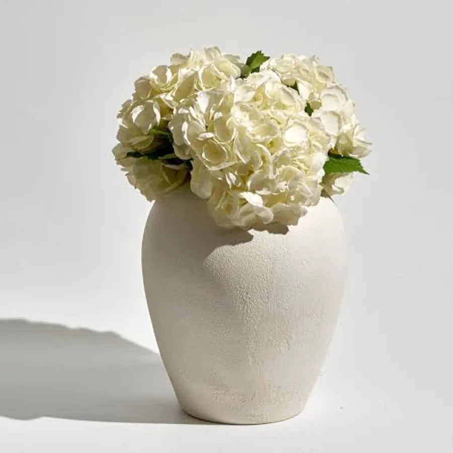 White Ceramic Large Vase 12.7 Tall for Home Decor Zen Style Terra Cotta Pitcher Look Distressed Farmhouse Finish Pottery Flower