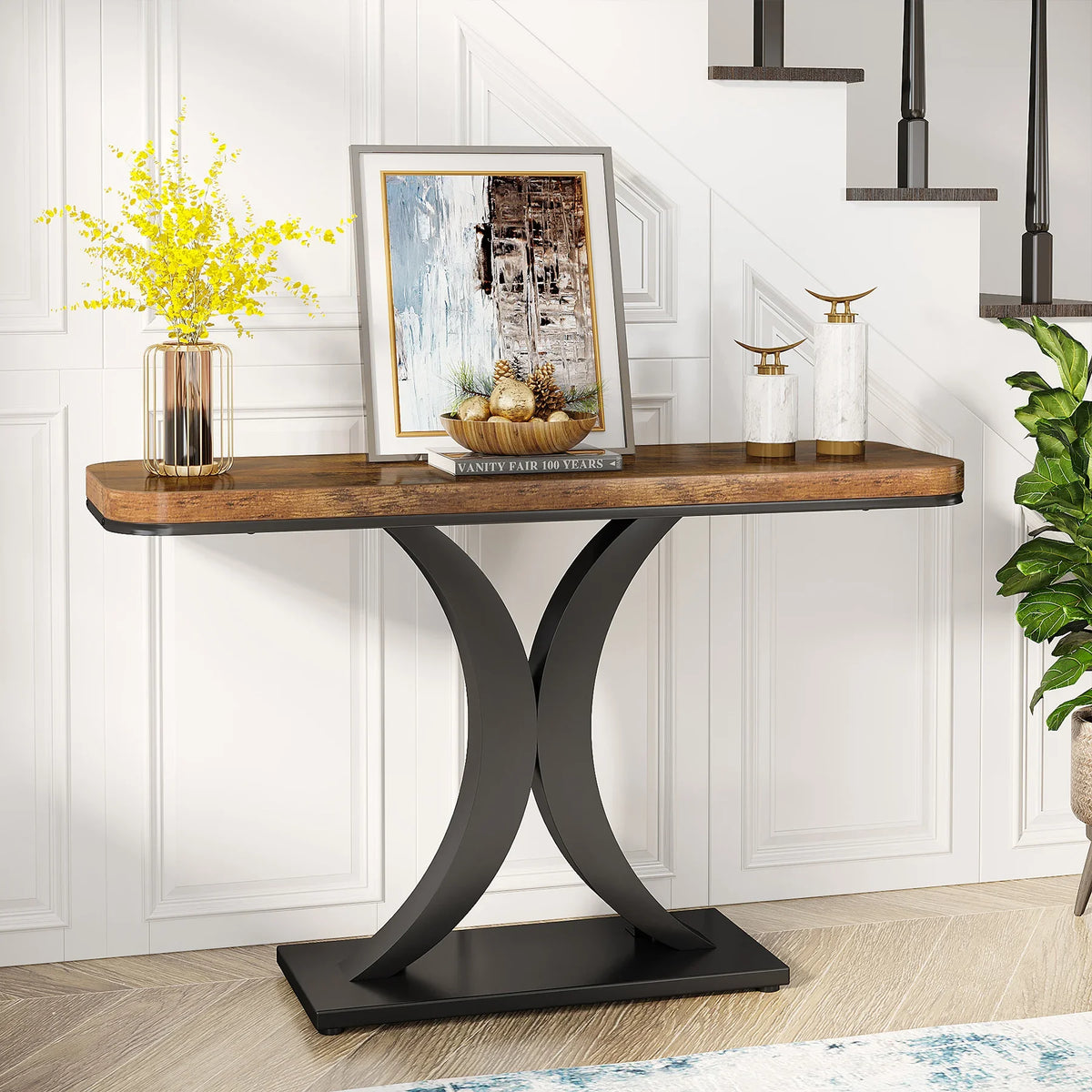 Tribesigns Industrial Console Table With Geometric Iron Base