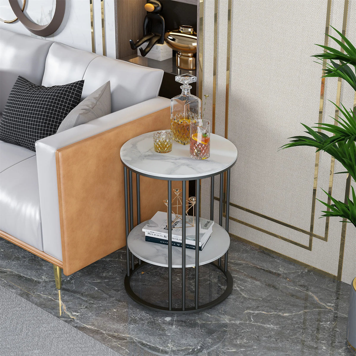 Wisfor Modern Round Sintered Stone End Table With Metal Frame
