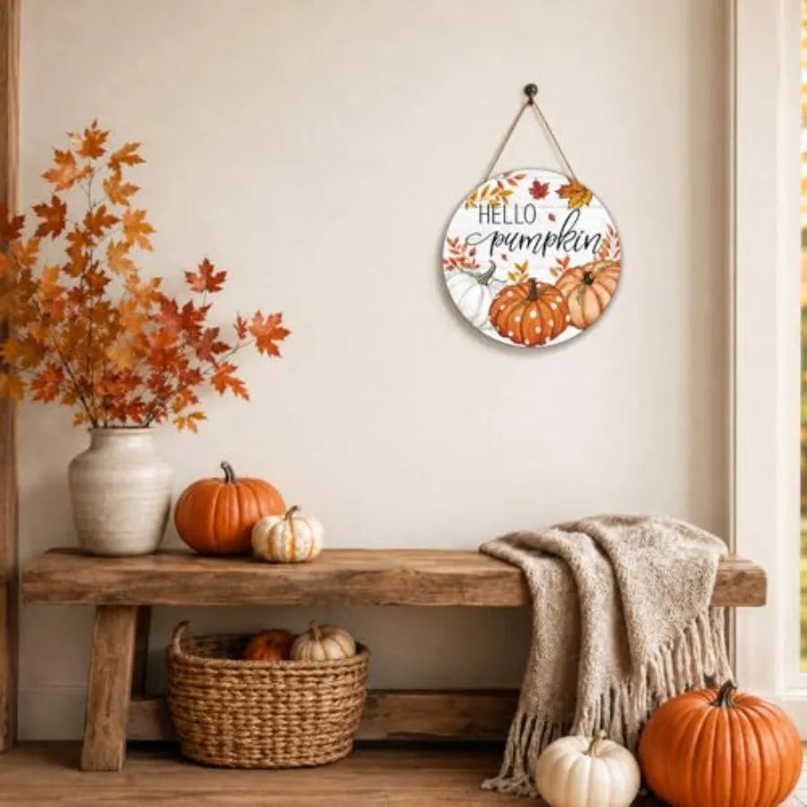 Smile Fall Thanksgiving Halloween Wooden Door Hanger Farmhouse Home Porch Autumn Holiday Party Decorations Rustic Wood Door Sig