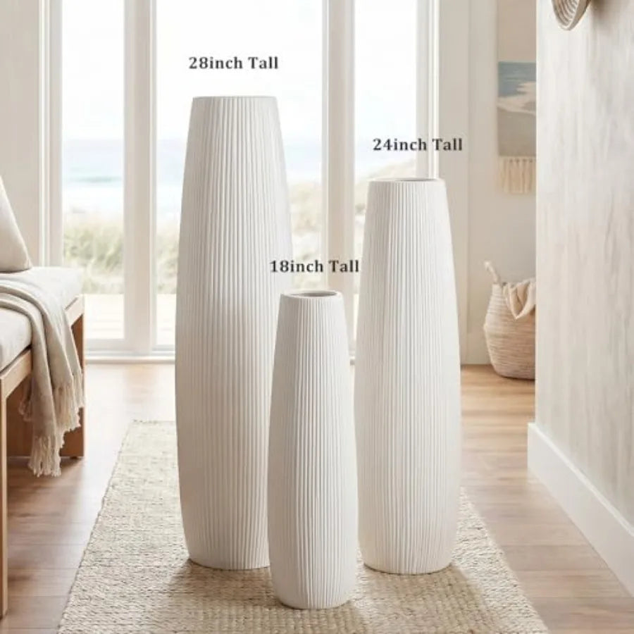 Ceramic floor vase for living room office bedroom farmhouse decor; white; glossy glaze finish; 28-inch tall modern large decora