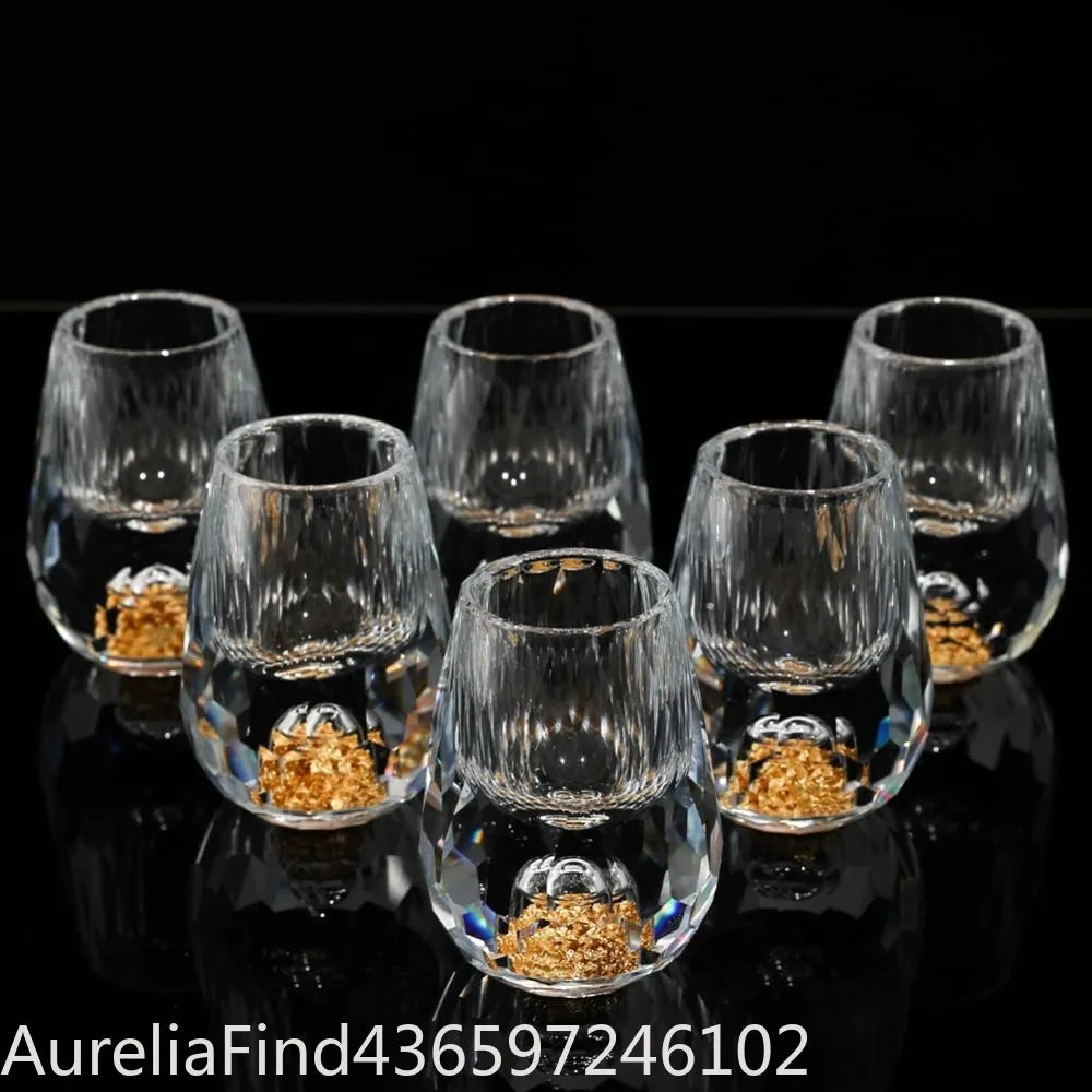 1/2/6Pcs 15ML Crystal Whiskey Glass With Gold‑Foil BPA‑Free Luxury Wine Tumbler For Decoration Collection Celebration Party Gift