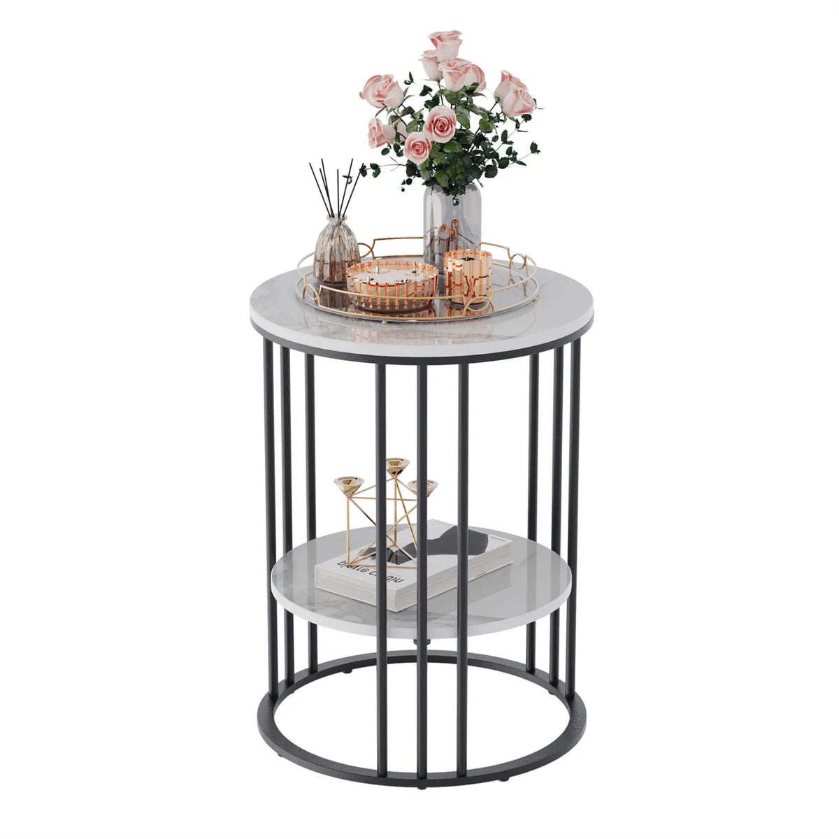 Wisfor Modern Round Sintered Stone End Table With Metal Frame