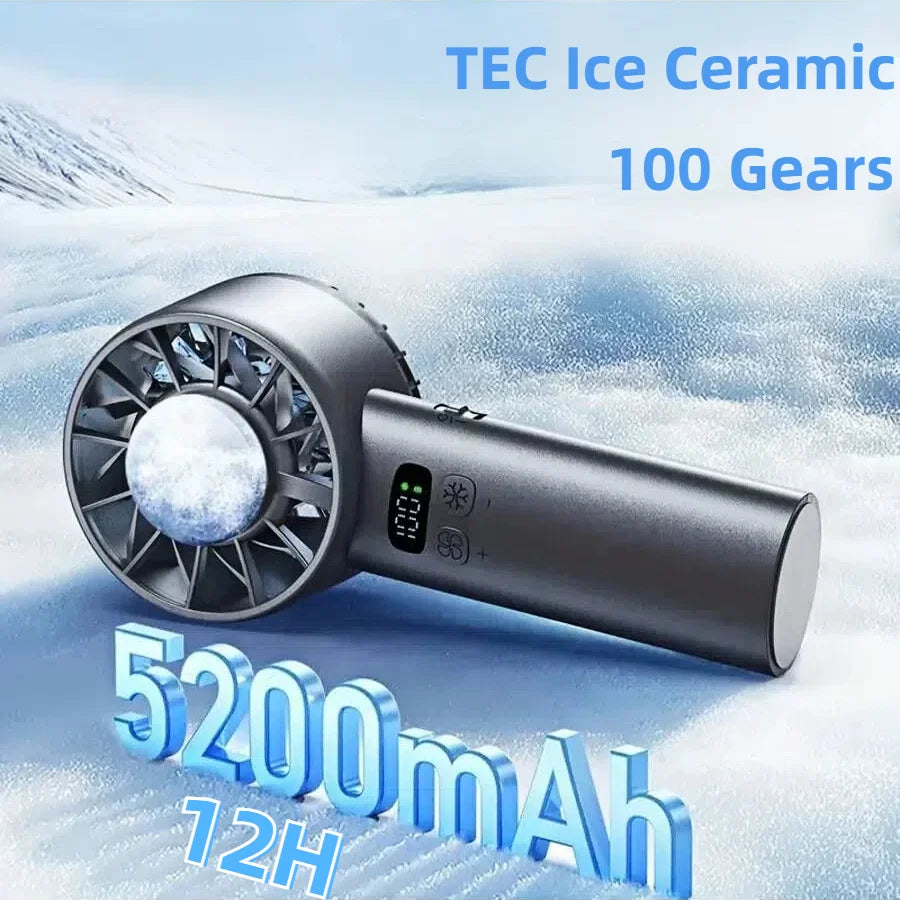 US Local Shipping- 5200mAh Portable Mini Handheld Fan with LED Display Semiconductor Refrigeration 100 Speeds USB Outdoor Fan