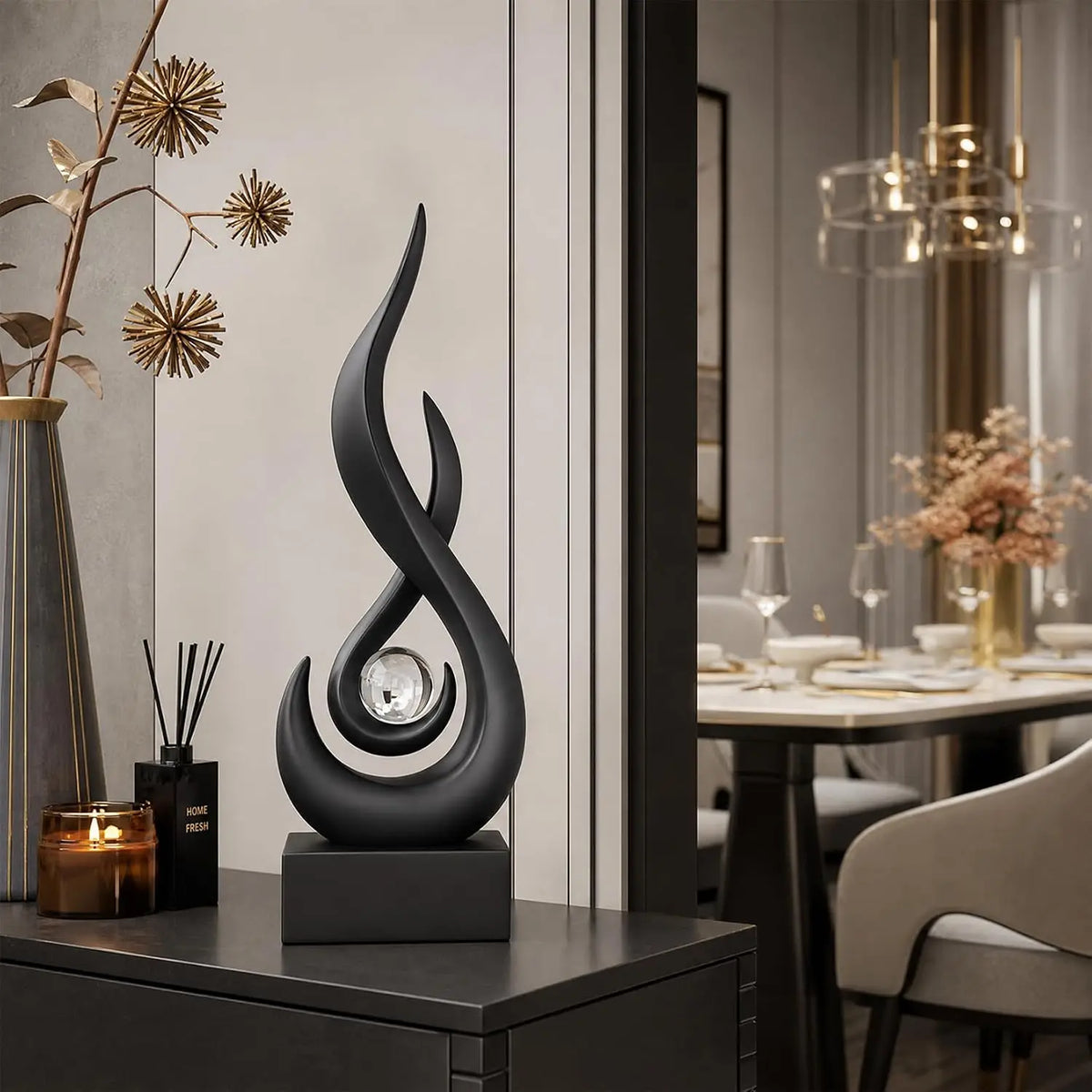 Modern Abstract Golden Flame Home Decor Figurines for Interior Living Room Desk Ceramics Decoration Accessories Statue Sculpture Feng Shui Ornaments